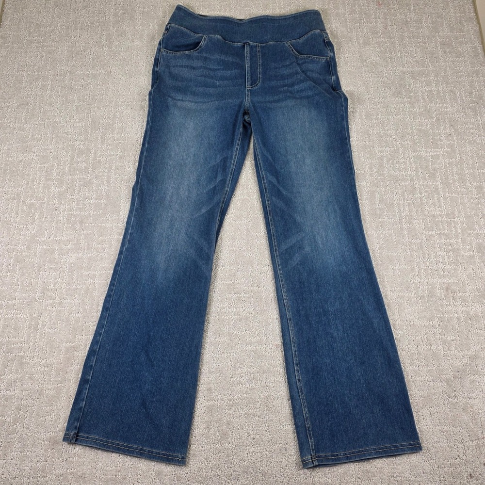 Halara Womens Large Blue Wash High Waisted Wide Leg Pull On Jeans Pants Boho